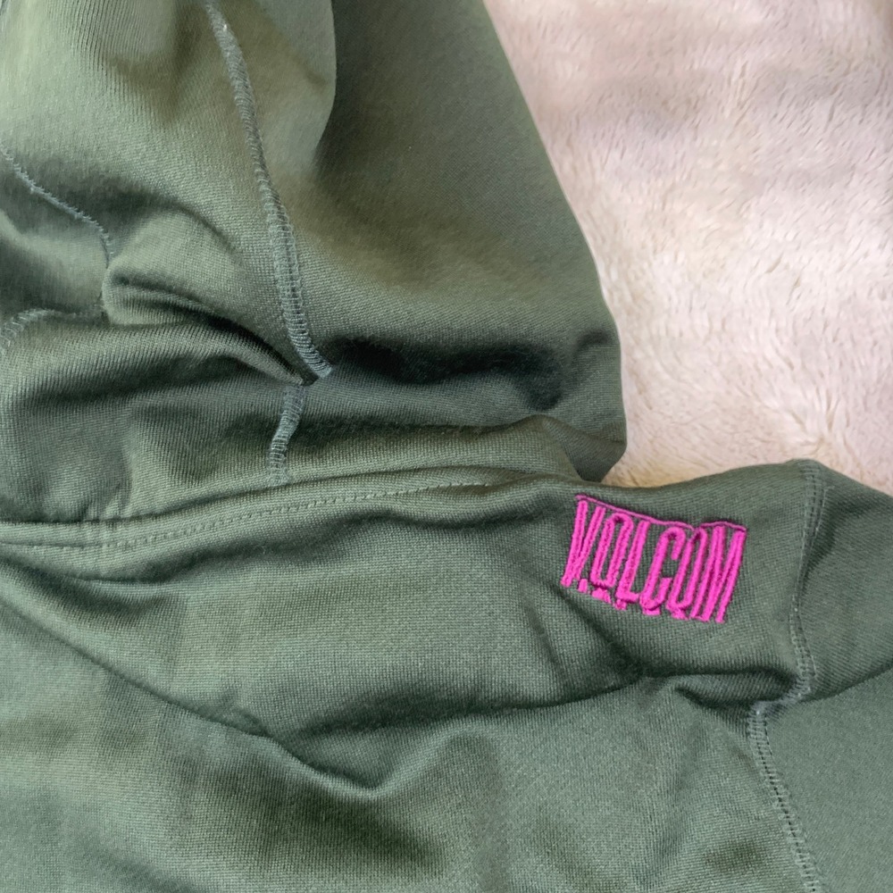 Volcom Vodder Long Hydro Pullover Green Half Zip Hoodie Zebra Print‎ Hood Small - Picture 10 of 11